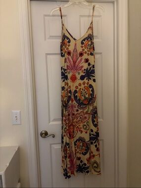 NATURAL LIFE Cream Maxi Slip Dress with Pink Orange and Navy Floral Print